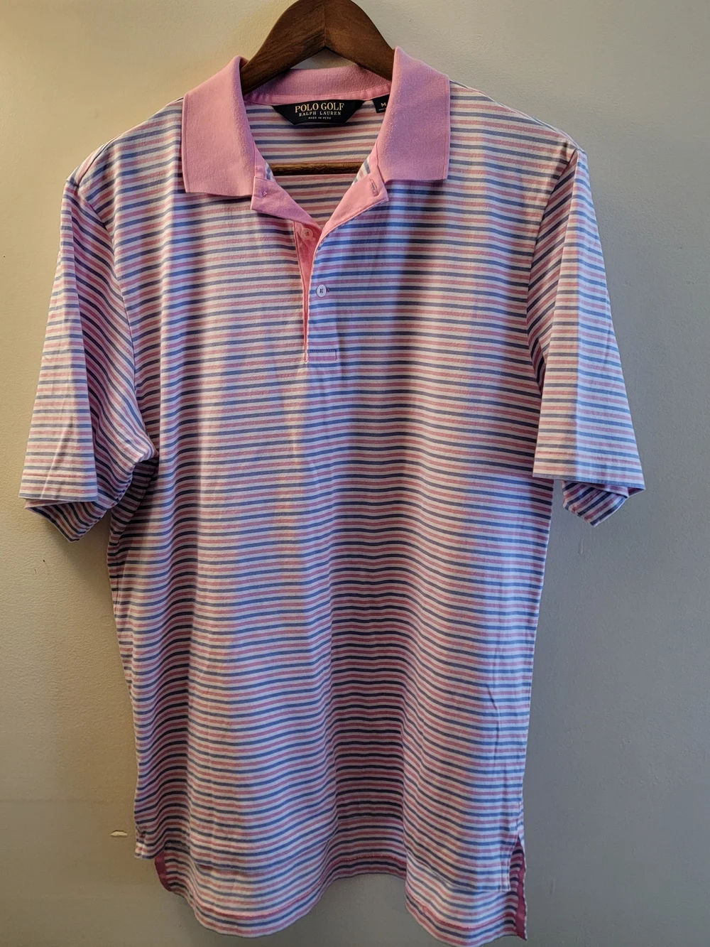Ralph Lauren Polo Golf Men's Pink and Light Blue Striped Polo
